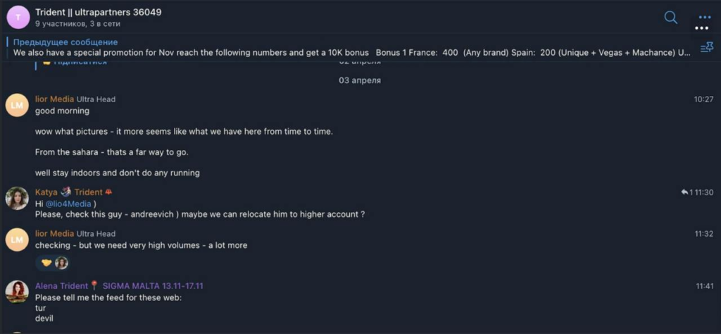 скріншот переписки Trident та Ultra Partners