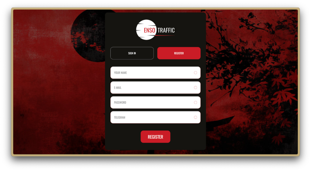 Форма реєстрації ENSO TRAFFIC