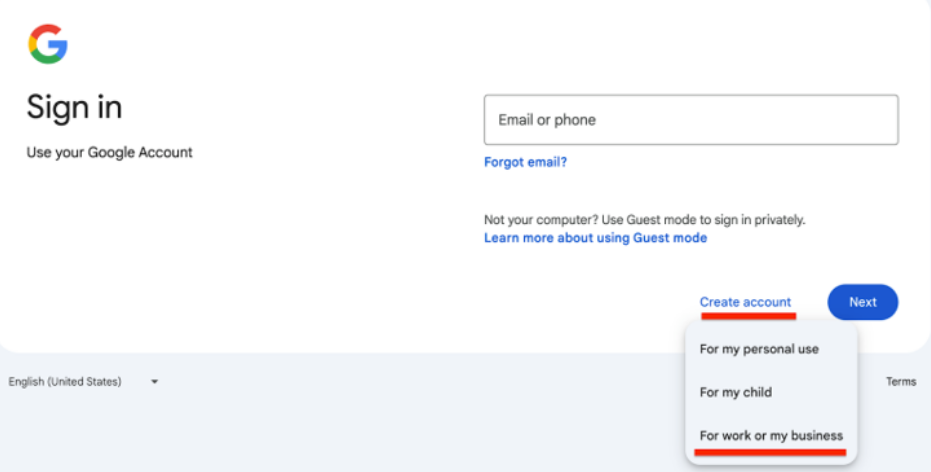 Форма реєстрації Google