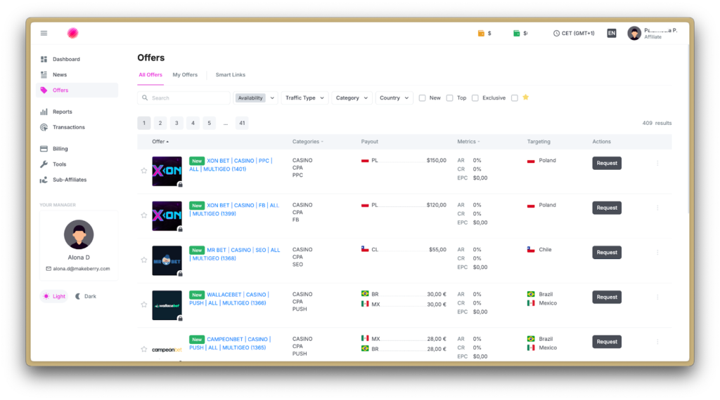 Офери Makeberry Affiliates