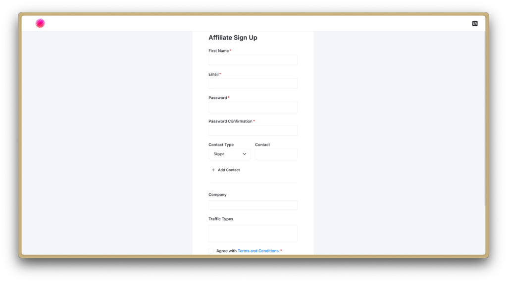 Форма реєстрації Makeberry Affiliates
