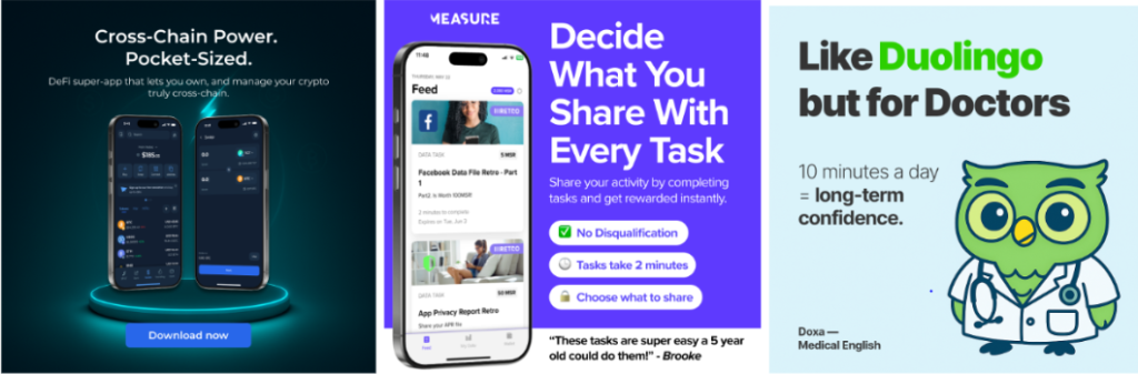 Приклади креативів для реклами мобільних додатків (взято з Adheart)