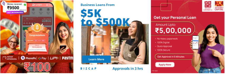 Типові креативи для loans-вертикалі (взято з Adheart)