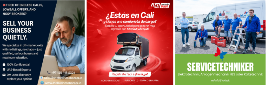 Приклади креативів для вертикалі послуг (взято з Adheart)