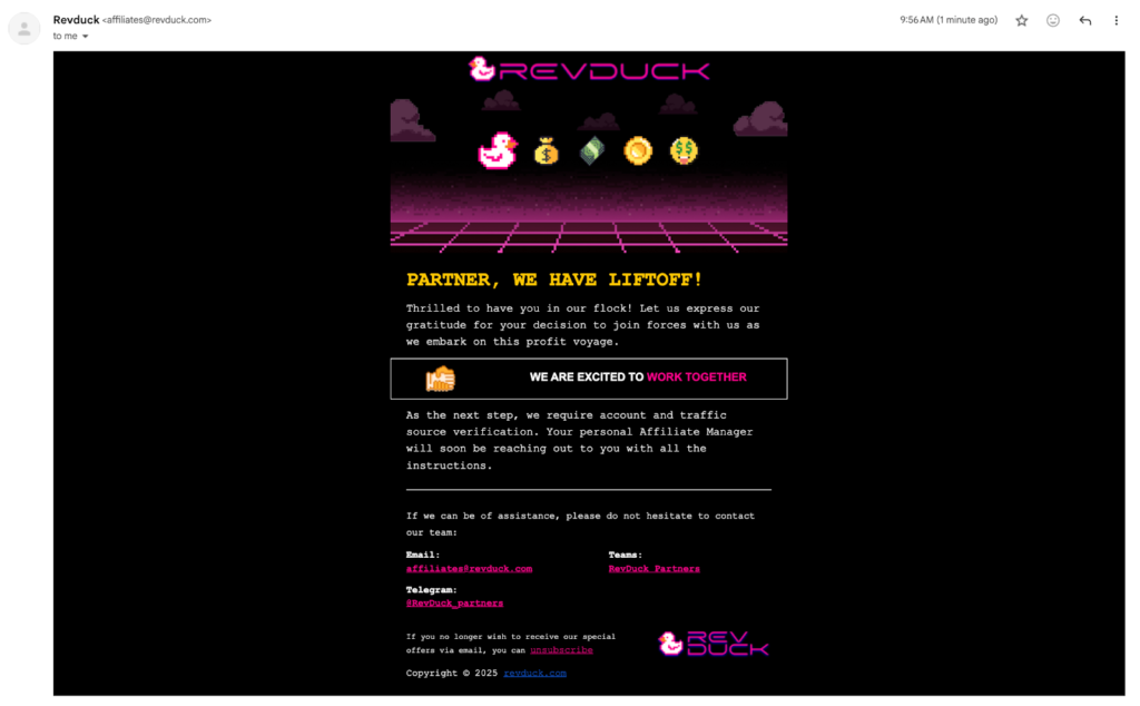 Лист підтвердження RevDuck