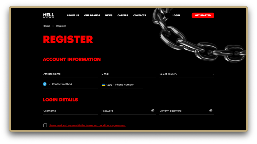 Форма реєстрації HELL Partners