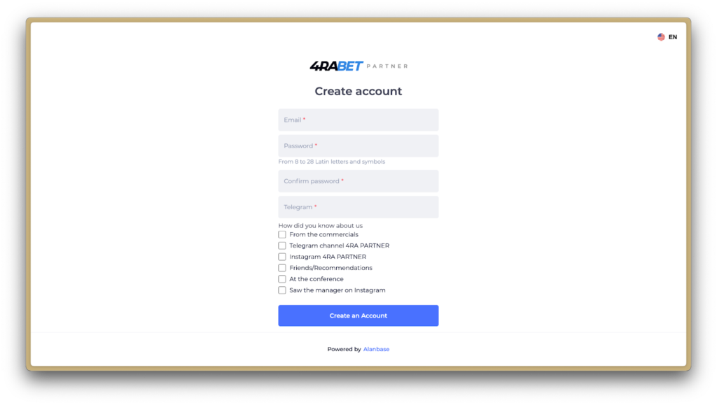 Форма реєстрації 4RA PARTNER