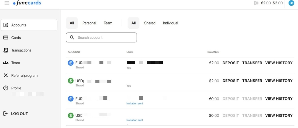 Особистий кабінет FuncCards