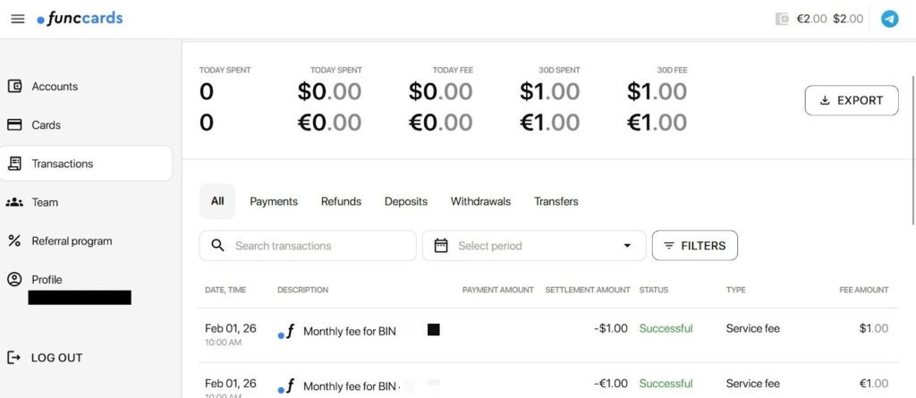Транзакції FuncCards