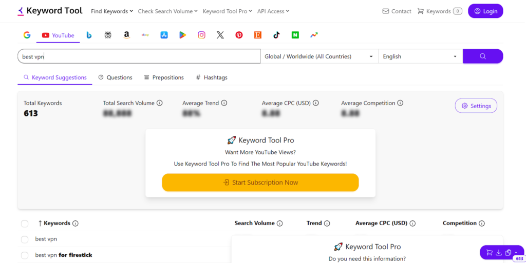 Keyword Tool for YouTube