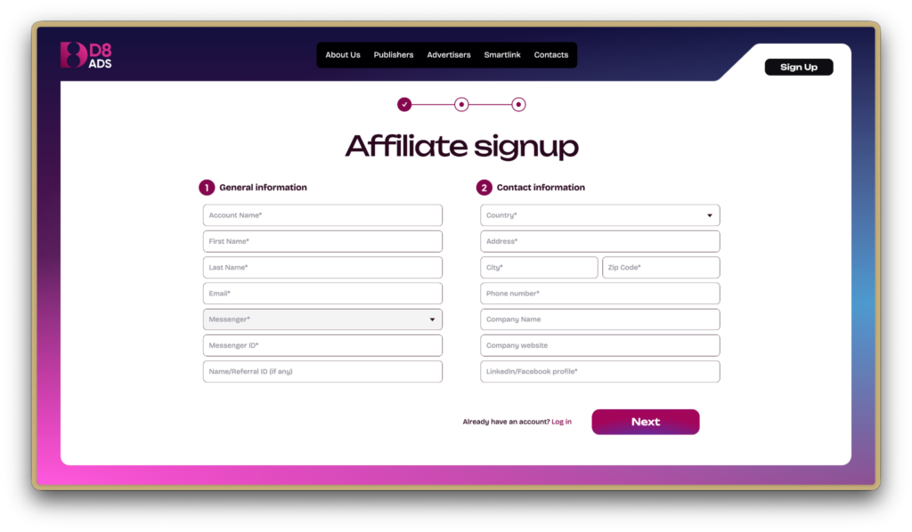 Форма реєстрації D8ads