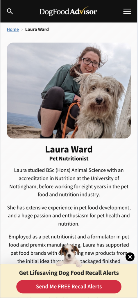 Оглядовий афілейтіат-сайт DogFoodAdvisor підсилюється через E-E-A-T