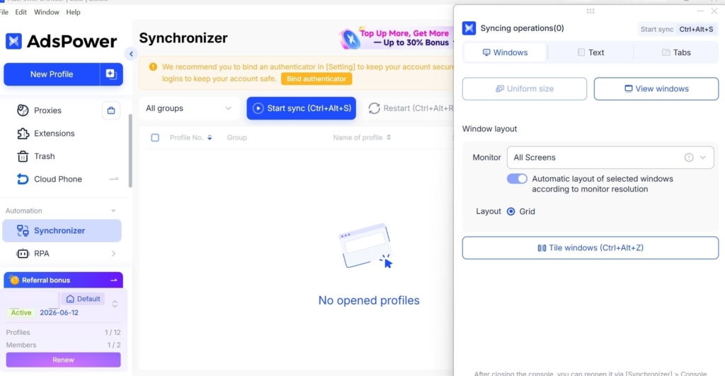 AdsPower Window Synchronizer